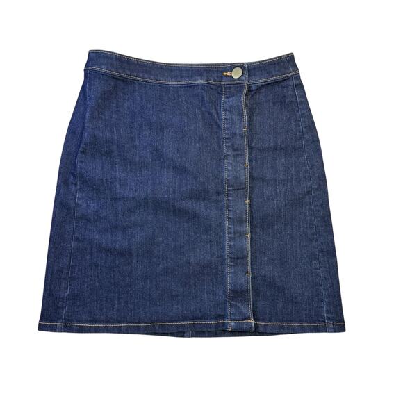 LOFT Dark Wash Side Wrap, Button-Front Denim Skirt - Size 0 - Picture 1 of 11